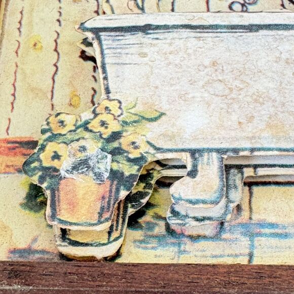 Vtg HOME SWEET HOME Bathroom 3d Paper Wood Plaque Wall Hanging Retro 70’s 6”x5” - Picture 4 of 11